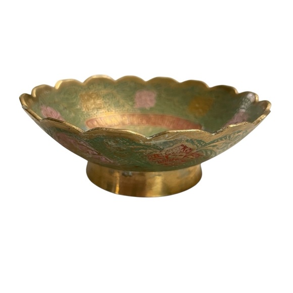 RARE Brass Cloisonne Enamel Jerusalem Souvenir Bowl Sea Of Galilee Fish 4.5 Inch - Picture 4 of 8